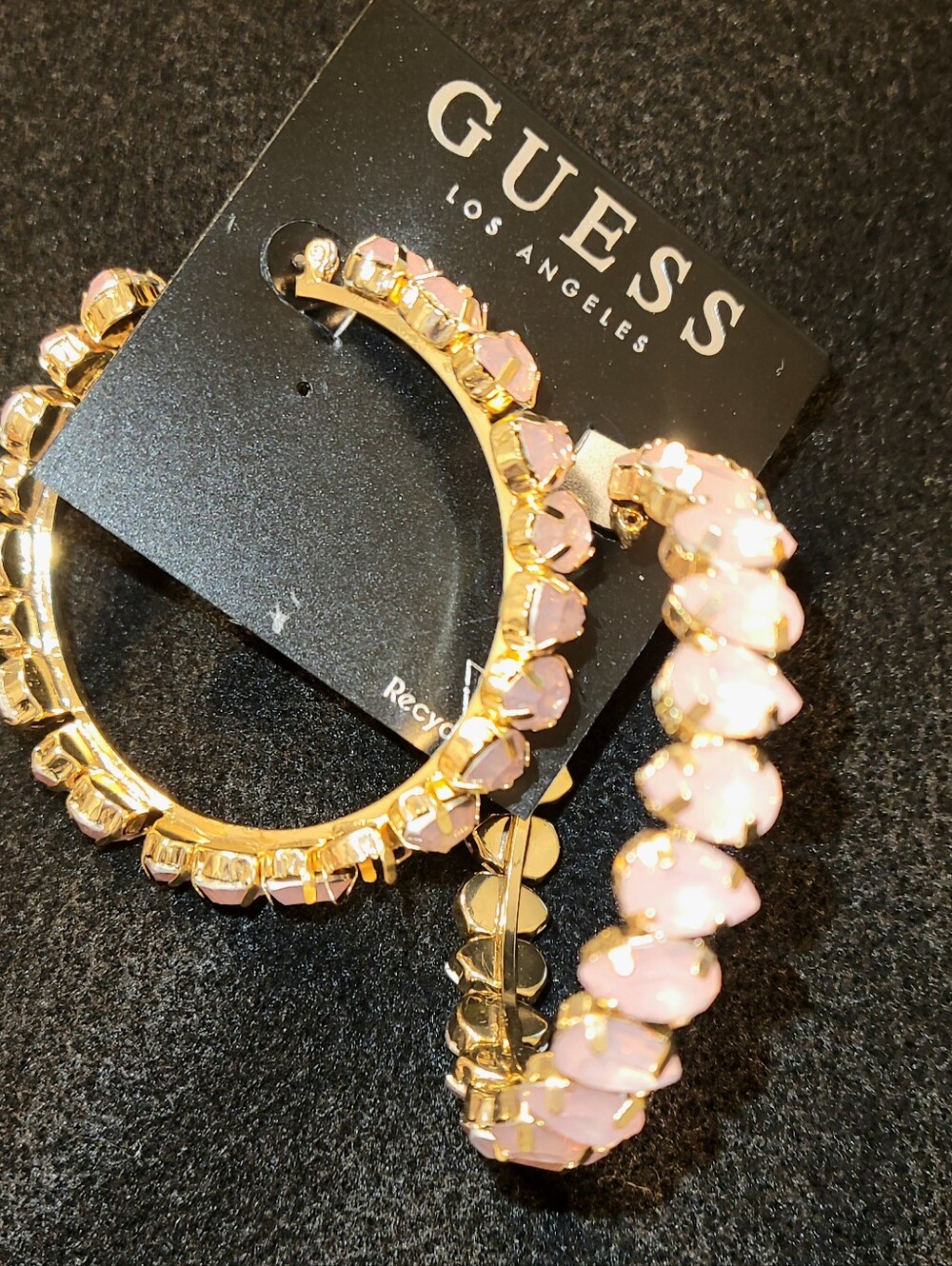 GUESS Gold Hoop Earrings with Pale Pink Crystals
